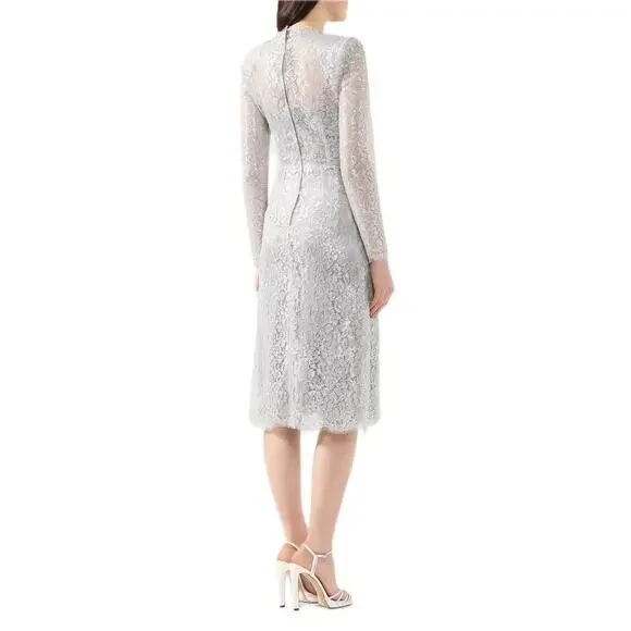 NWT DOLCE & GABBANA Cordonetto Lace Midi Dress Long Sleeves Silver 40 S Dresses NWT DOLCE & GABBANA Cordonetto Lace Midi Dress Long Sleeves Silver 40 S Dresses
